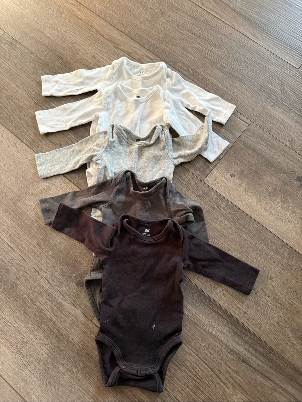 H&M Long-Sleeve Baby Bodysuit Set in White, Gray, and Black